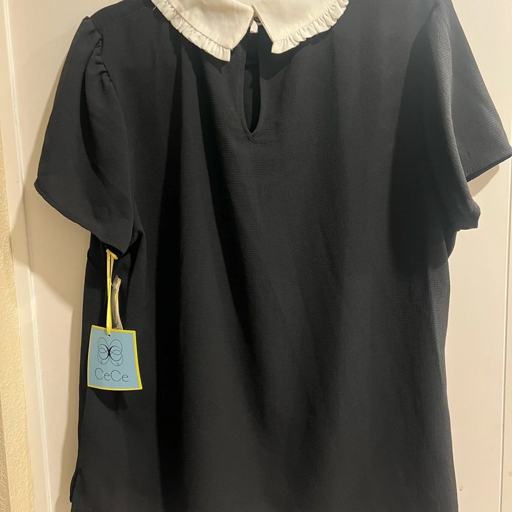 CeCe Goth Black Blouse with White Peter Pan Collar - Picture 3 of 3